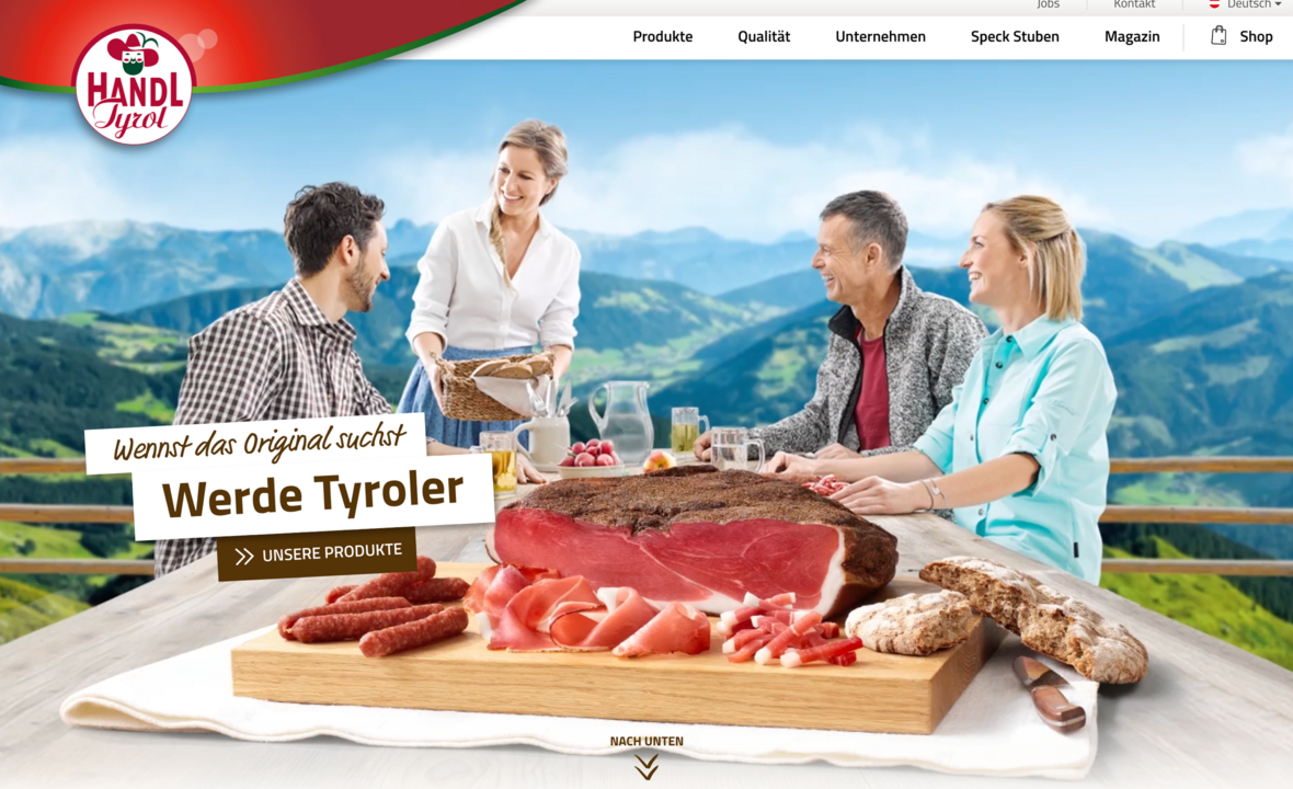 Websites für Konsumgüter können durch eine clevere UX aus der digitalen Masse hervorgehoben werden Handl Tyrol Website Relaunch Header