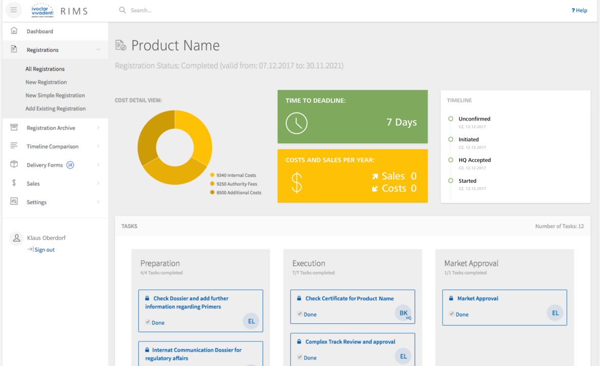 Ivoclar Vivadent Regulatory Information Mangement System Ivoclar Vivadent RIMS User Interface