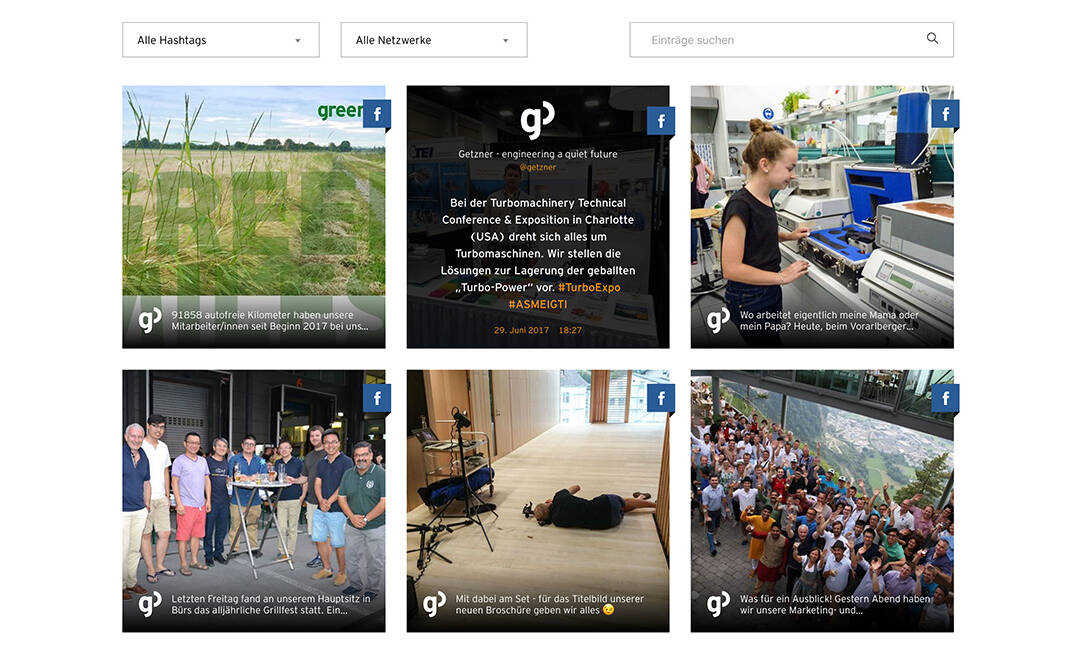 Alles Social Media Aktivitäten auf einen Blick – das Getzner Social Hub. Getzner Social Hub Titelbild MASSIVE ART