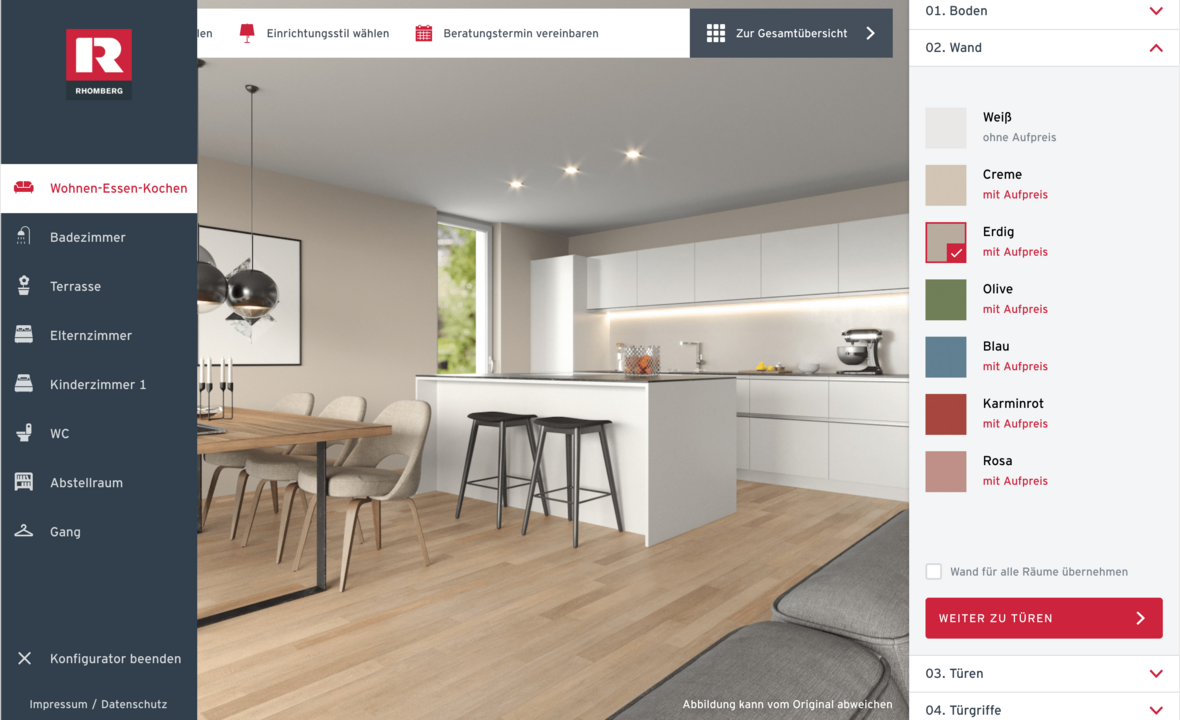 Alle Zimmer können einzeln konfiguriert werden Rhomberg Bau Konfigurator