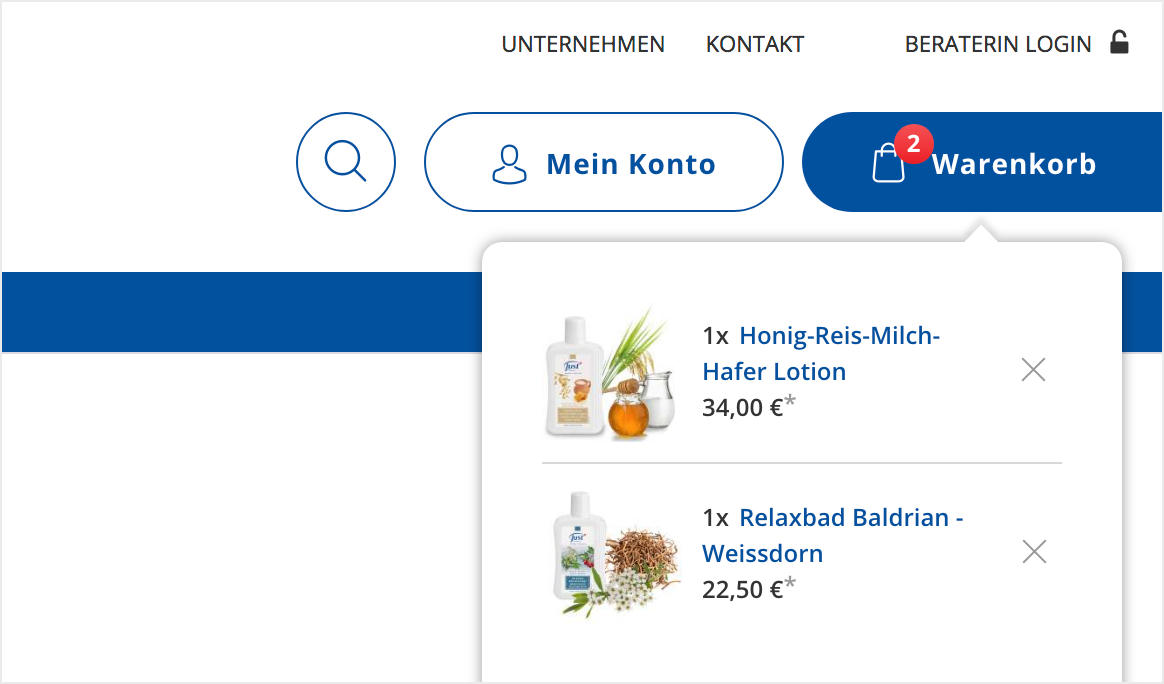 Just Deutschland Navigation Warenkorb