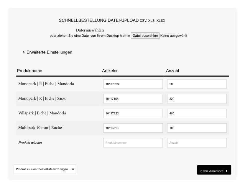 Schnellbestellung im Nutzerkonto bauwerk-warenkorb-schnellbestellung