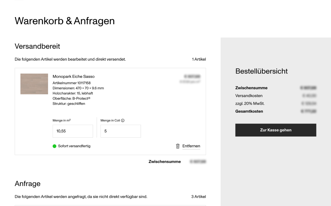 Warenkorb & Anfragen