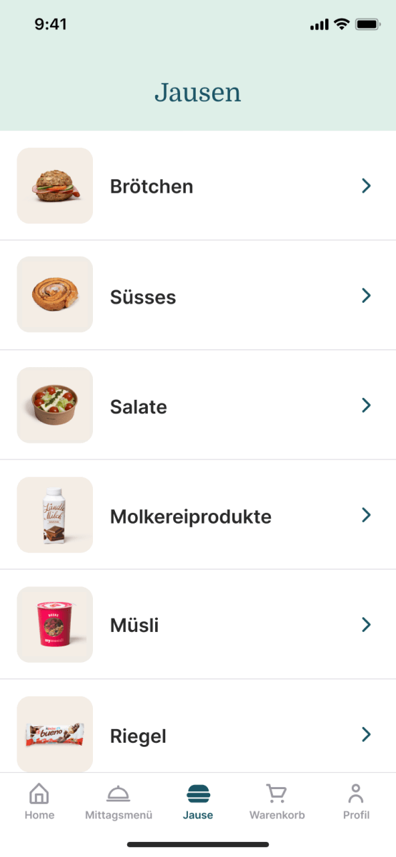 Bestell App Produktauswahl