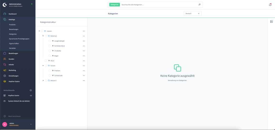 Bestell App Shopware 6 Backend - Produkt Kategorien