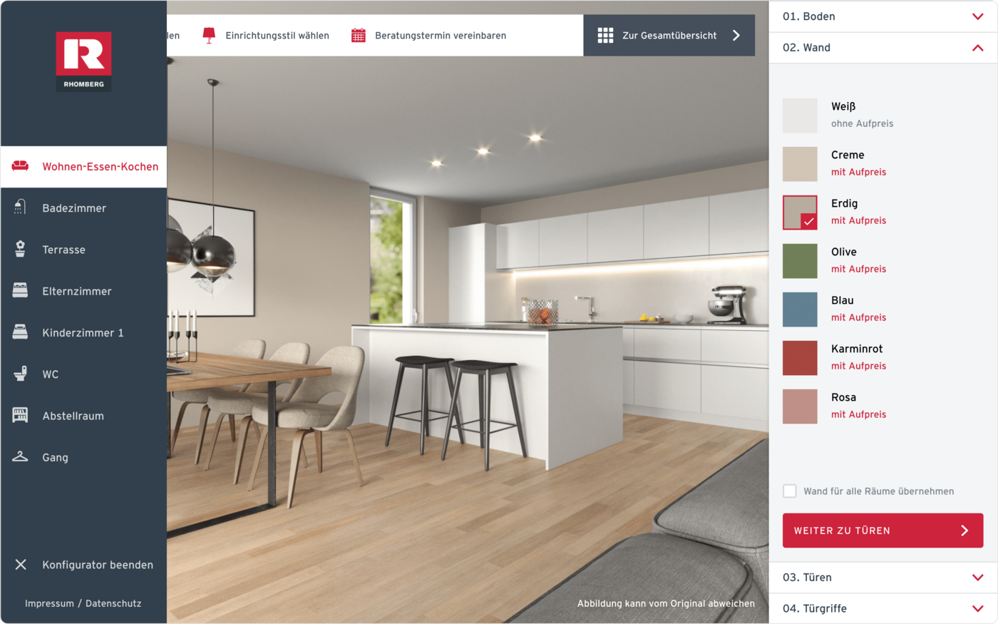 Alle Zimmer können einzeln konfiguriert werden Rhomberg Bau Konfigurator