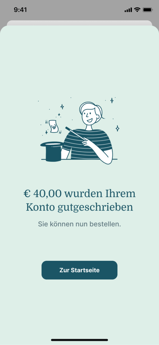 Bestell App Bezahlung Gutschrift Kontingent