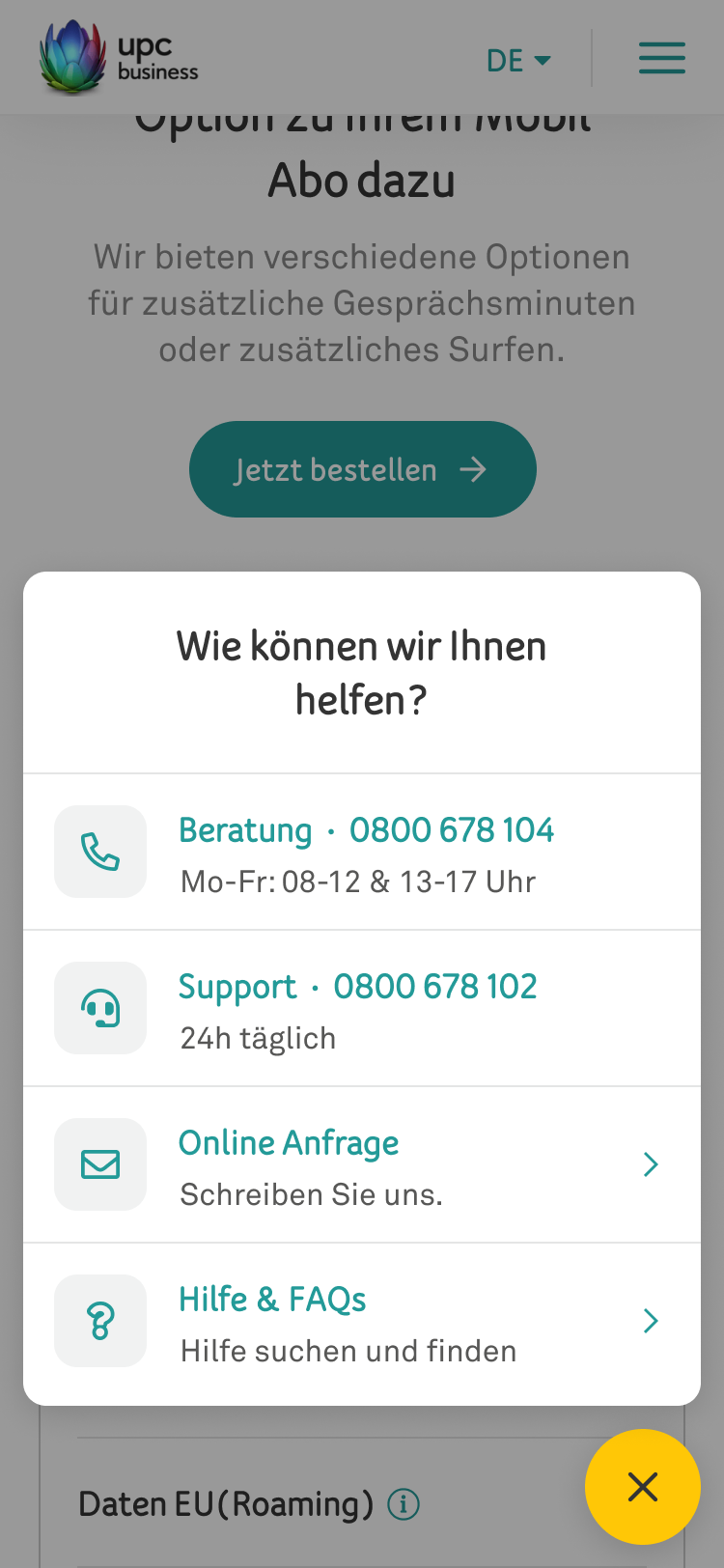 UX Beratung & Design System für das UPC Business Portal