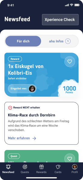 Neue Newsfeeds mit relevanten Quests, Events, Benachrichtigungen, und vielem mehr. Aha App Newsfeed
