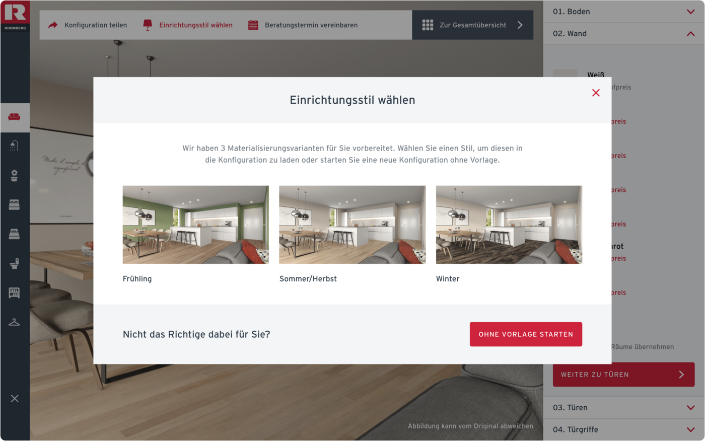 User Research im Vorfeld ermöglicht die Optimierung der UX Rhomberg Bau Konfigurator