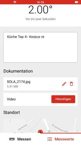 Detailansicht Messwerte Sola Measures App