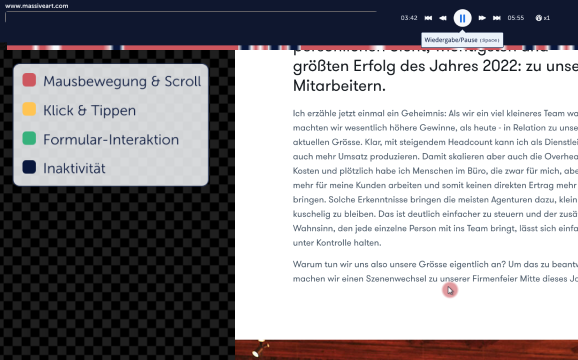 Klicks, Maus- und Scroll-Bewegungen