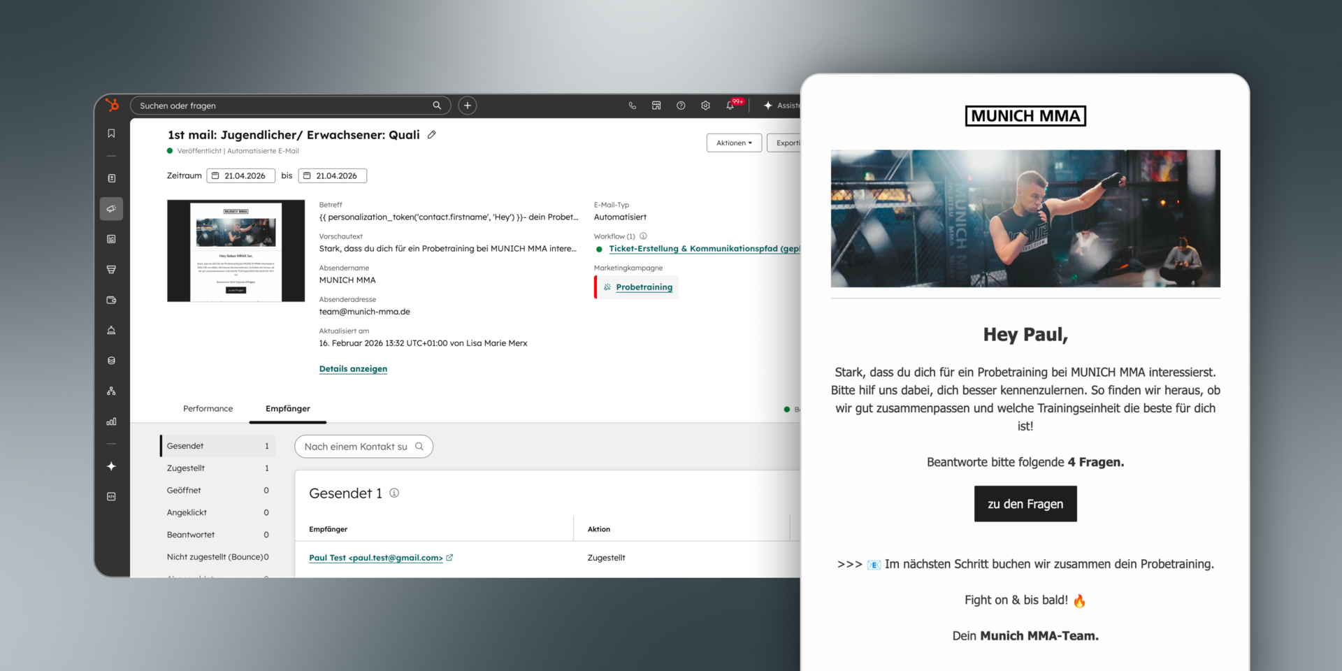Automatisierte E-Mail nach der Anfrage