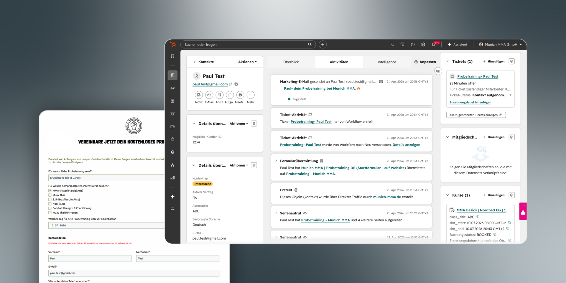 Probetraining-Anfrage im Hubspot erfassen