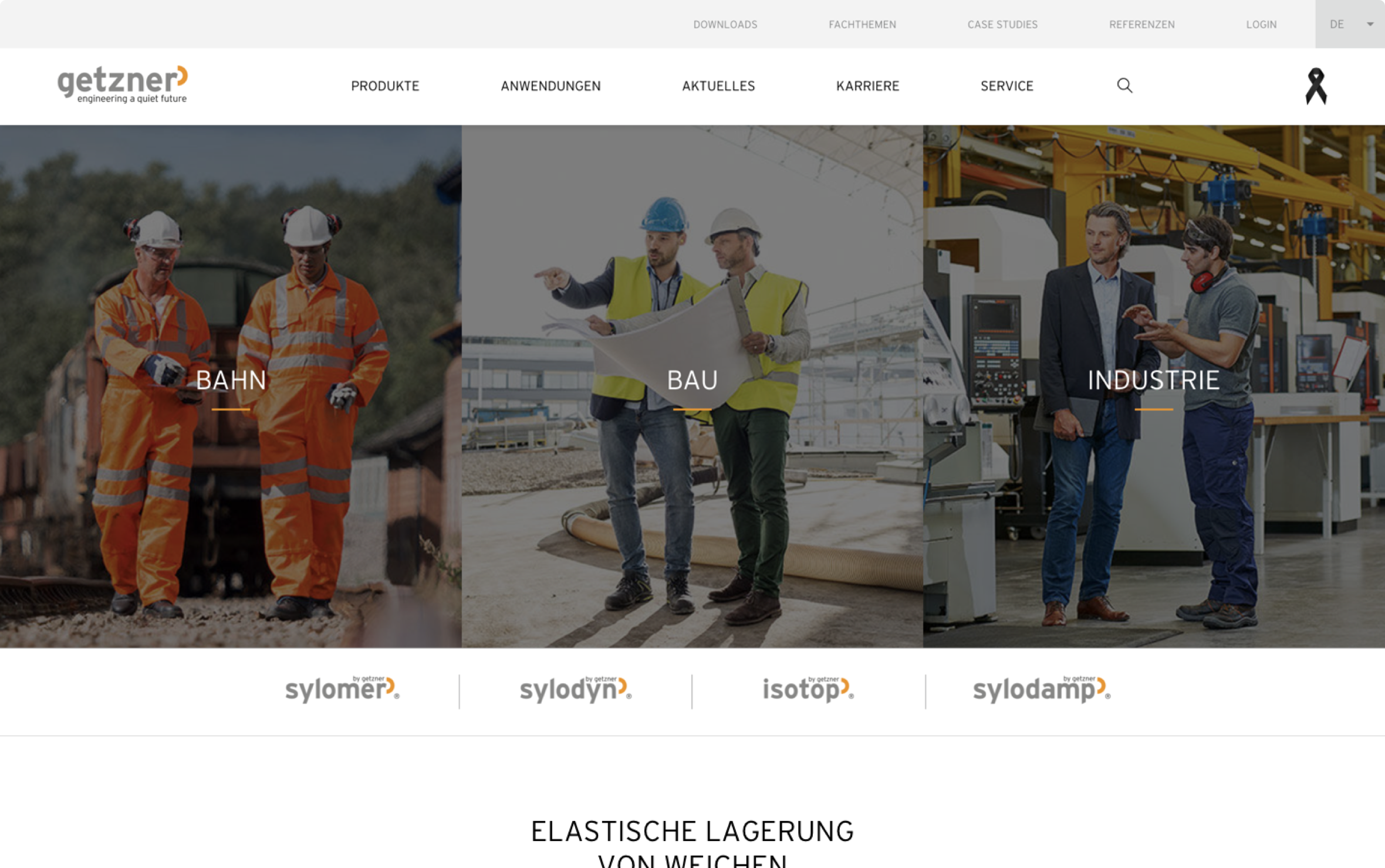 Getzner Werkstoffe Website Navigation