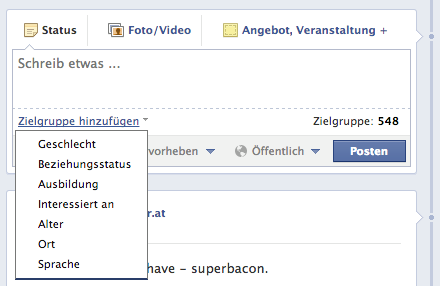 Zielgruppen hinzufügen für Facebook Postings