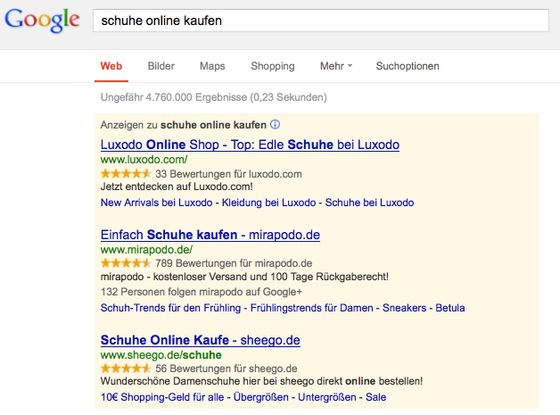 Google AdWords Verkäuferbewertungen