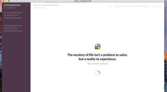 Abbildung: Slack überbrückt Wartezeiten mit einer schönen Animation und einem Zitat. (Quelle: slack.com)