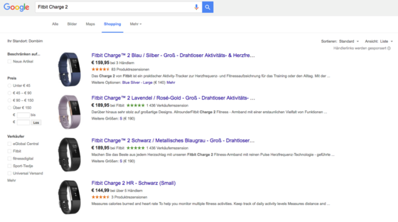 Unter dem Tab "Shopping" zeigt Google eine Übersicht relevanter Produkte