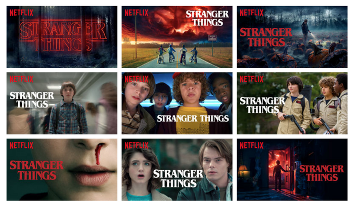 The different artworks for Stranger Things, from Netflix, rely on different themes to capture a users' attention. Netflix's Stranger Things