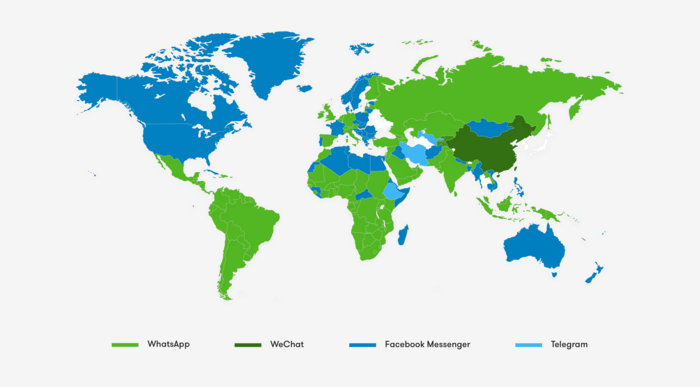 Die beliebtesten Messenger-Apps rund um den Globus. Weltkarte der beliebtesten Messenger-Apps