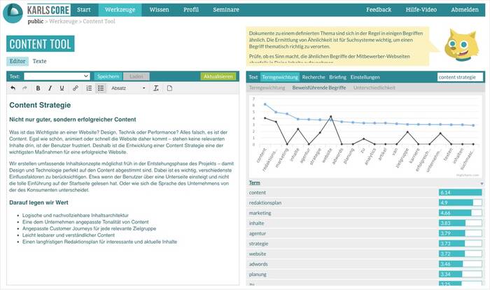 In blau: die durchschnittliche Gewichtungsquote. In schwarz: meine Gewichtungsquote. Diese gilt es einander so weit wie möglich anzunähern. karlsCORE Content Tool