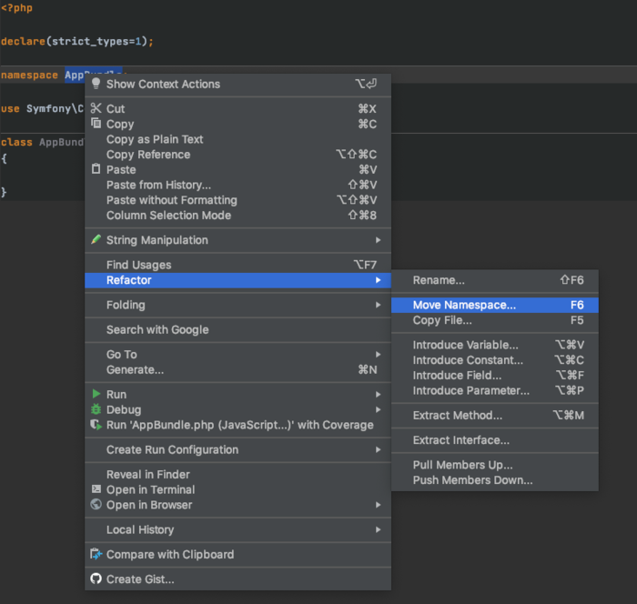Abbildung: PhpStorm – Ansicht sieht bei anderen IDEs entsprechend anders aus. Symphony 4 & Flex