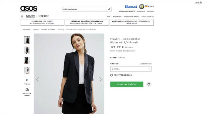 Abbildung 2: Asos weist auf der Produktseite darauf hin, dass die ausgewählte Ware bereits fast vergriffen ist. Behavior Patterns – Asos spielt mit Güterknappheit MASSIVE ART